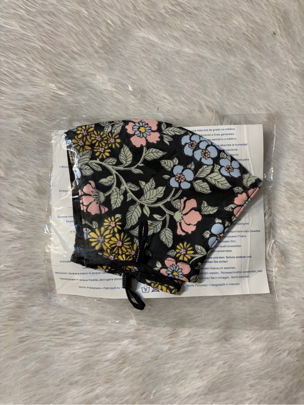 Floral Black Reusable Face Mask with Pastel Flowers